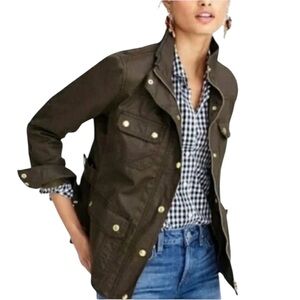 J. Crew Women's Field Utility Jacket Army Green with Gold Toned Zip/Snaps 2X